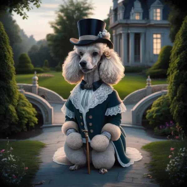 A Poodle is portrayed as a Victorian aristocrat