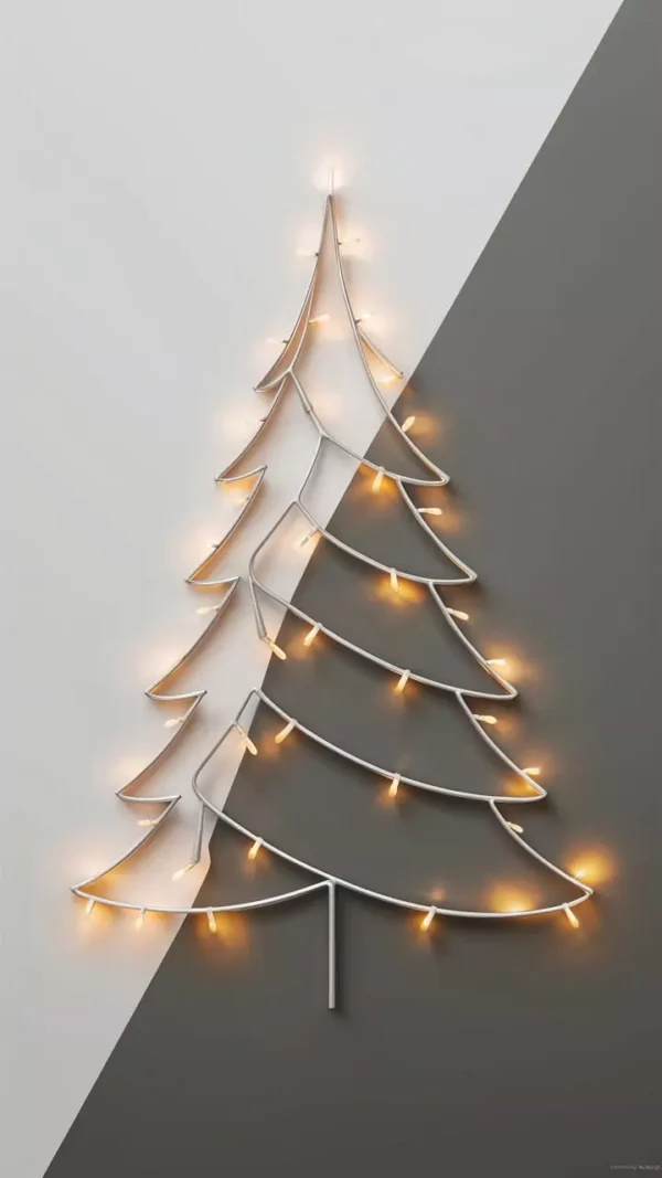 Minimalist Christmas tree, sleek design with warm soft lights, white and gray background, modern aesthetic, wallpaper-friendly by AI Artz